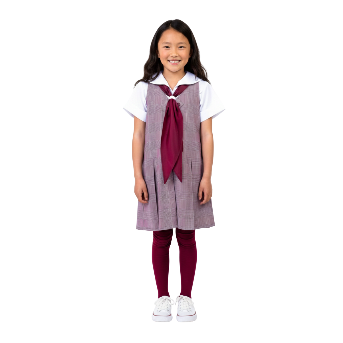 burgundy plaid uniform dress Plaid V-Neck Pleated Jumper - Burgundy Plaid B1