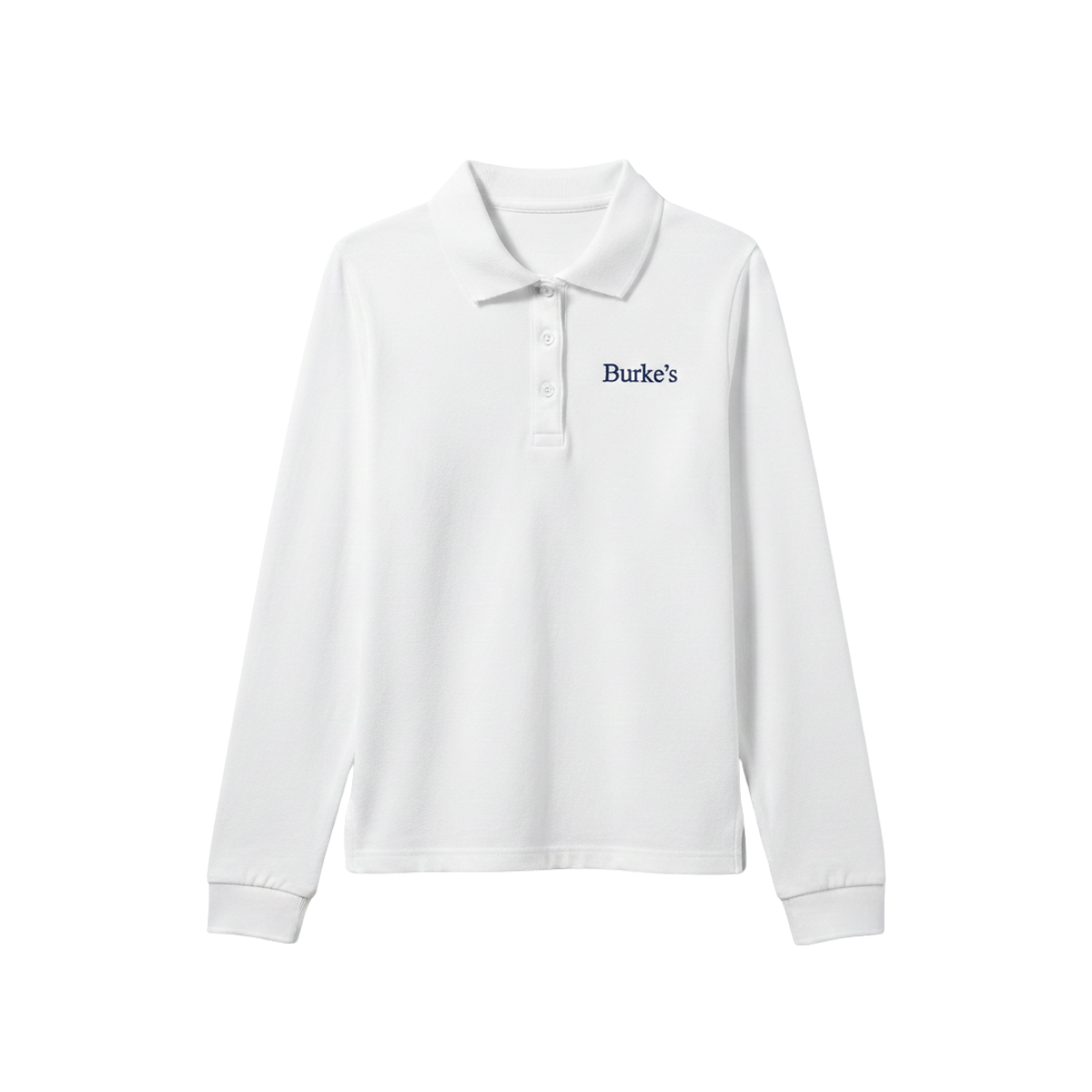 Katherine Delmar Burke School white long sleeve 100% cotton polo with Burke's logo Adult XXL girls grades 5 through 8 upper school daily uniform San Francisco