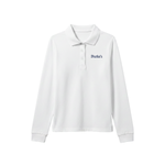 Katherine Delmar Burke School white long sleeve 100% cotton polo with Burke's logo Adult XXL girls grades 5 through 8 upper school daily uniform San Francisco