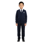 École Notre Dame des Victoires navy V-neck cardigan with school emblem boys and girls TK through 8th grade optional regular and dress day