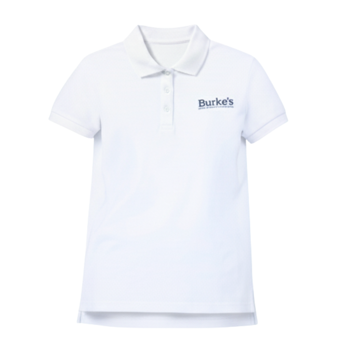 Katherine Delmar Burke School white short sleeve 100% cotton polo with Burke's logo Adult XXL girls grades 5 through 8 upper school daily uniform San Francisco